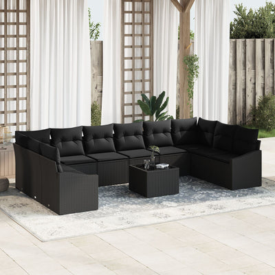 Garden Sofa Set Set of 11 Black Rattan and fabric Outdoor Sofa