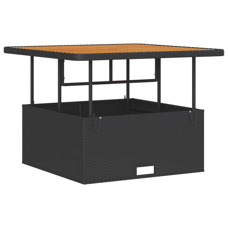 3 Piece Garden Dining Set with Cushions Black Poly Rattan Acacia