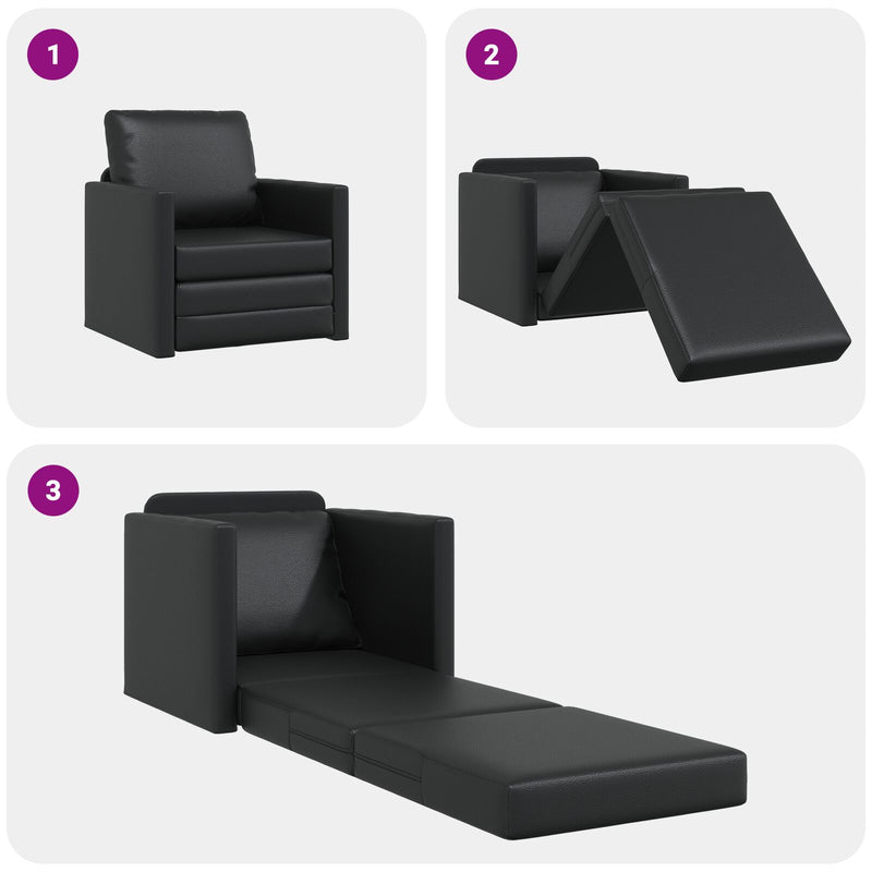 Floor Sofa Bed 2-in-1 Black 74x77x81 cm Faux Leather