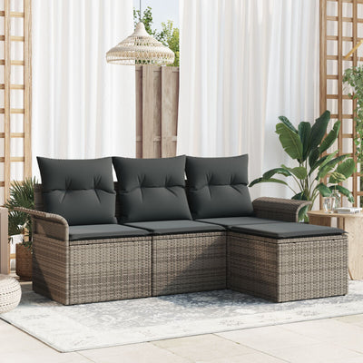 4 Piece Garden Sofa Set with Cushions Grey Poly Rattan