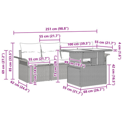 5 Piece Garden Sofa Set with Cushions Black Poly Rattan