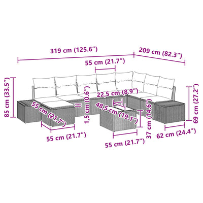 9 Piece Garden Sofa Set with Cushions Beige Poly Rattan
