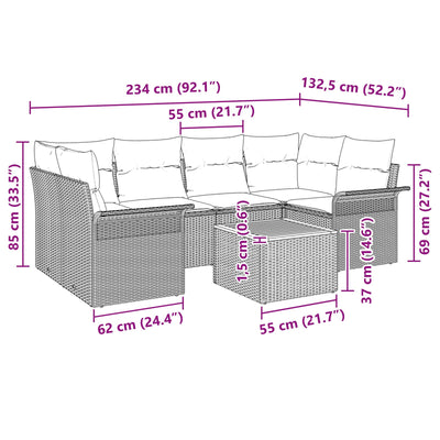 7 Piece Garden Sofa Set with Cushions Grey Poly Rattan Acacia