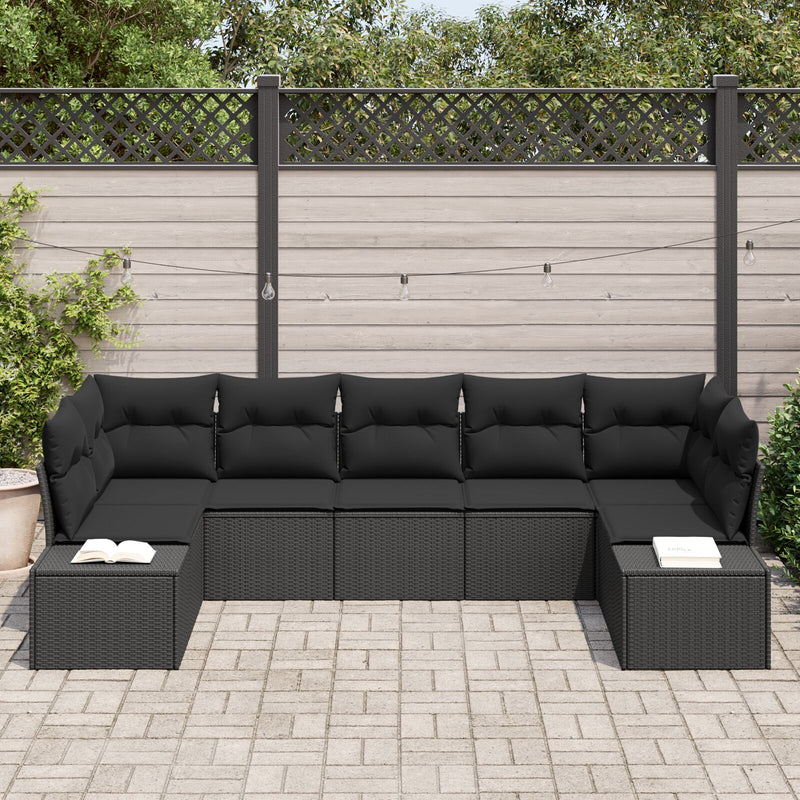 7 Piece Garden Sofa Set with Cushions Black Poly Rattan