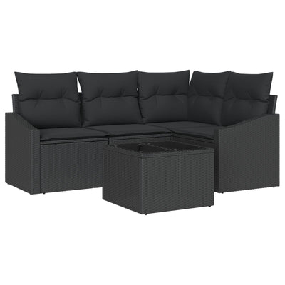 5 Piece Garden Sofa Set with Cushions Beige Poly Rattan