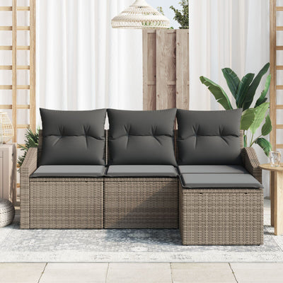 4 Piece Garden Sofa Set with Cushions Grey Poly Rattan
