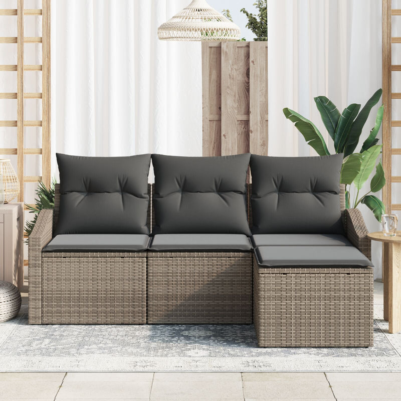 4 Piece Garden Sofa Set with Cushions Grey Poly Rattan