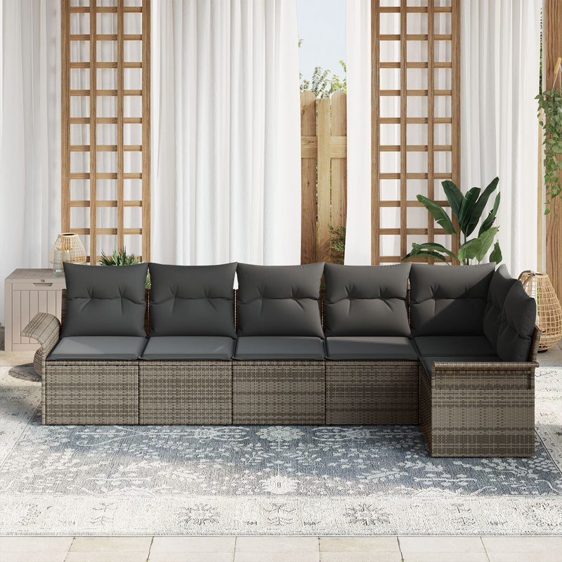 6 Piece Garden Sofa Set with Cushions Grey Poly Rattan