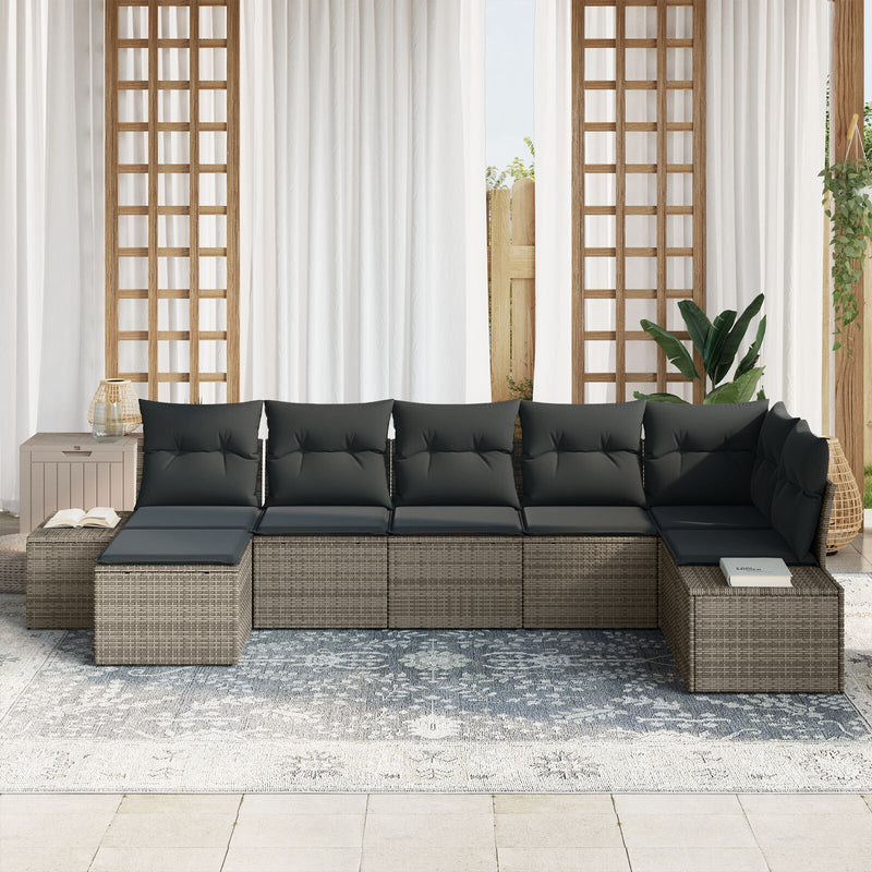 7 Piece Garden Sofa Set with Cushions Grey Poly Rattan