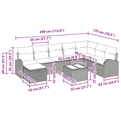 9 Piece Garden Sofa Set with Cushions Black Poly Rattan