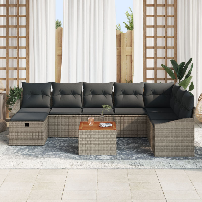9 Piece Garden Sofa Set with Cushions Grey Poly Rattan