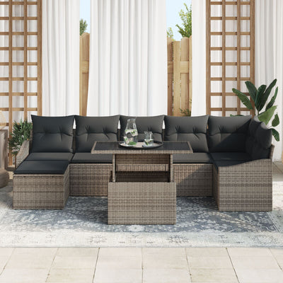 8 Piece Garden Sofa Set with Cushions Grey Poly Rattan