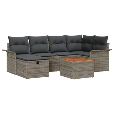 7 Piece Garden Sofa Set with Cushions Grey Poly Rattan