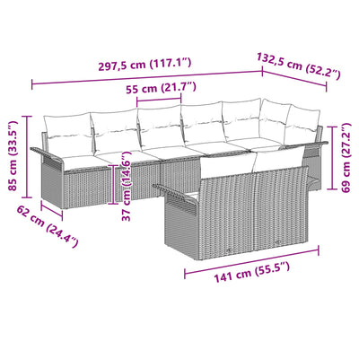 8 Piece Garden Sofa Set with Cushions Grey Poly Rattan