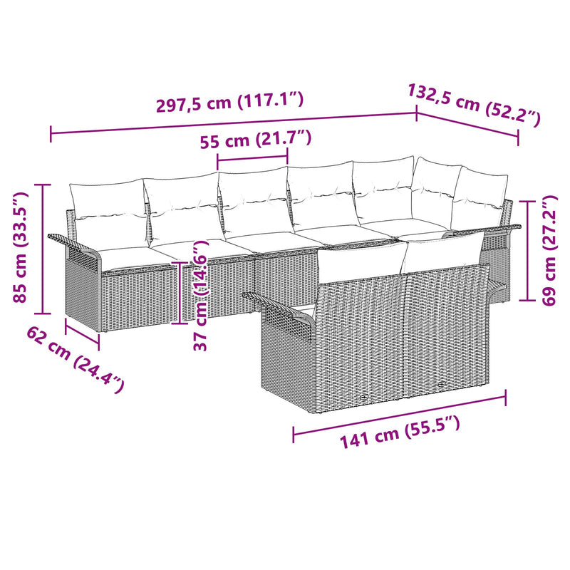 8 Piece Garden Sofa Set with Cushions Grey Poly Rattan