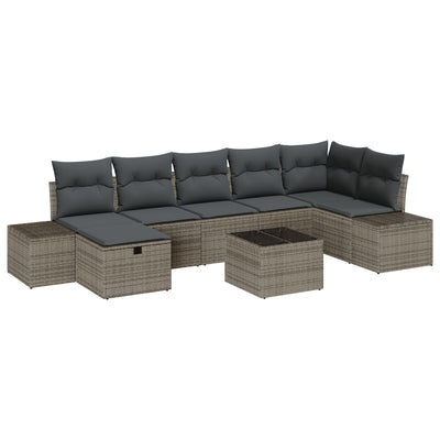 8 Piece Garden Sofa Set with Cushions Grey Poly Rattan