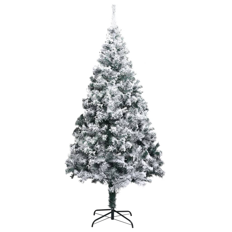 Slim Christmas Tree 300 LEDs & Ball Set & Flocked Snow Green 180 cm
