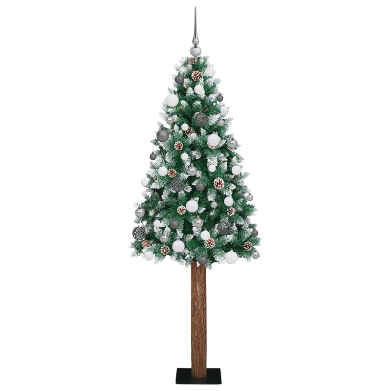 Slim Christmas Tree LEDs & Ball Set Green 210 cm PVC