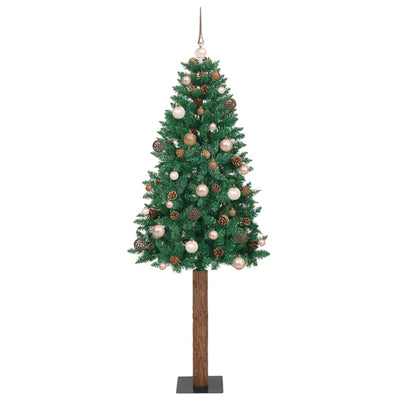 Slim Christmas Tree LED & Ball Set Green 210 cm PVC