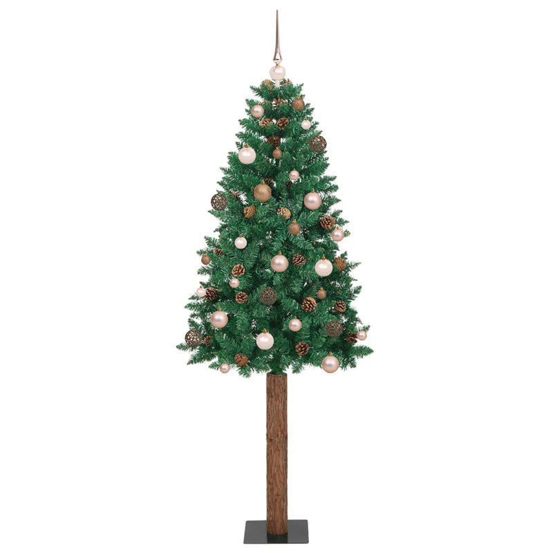 Slim Christmas Tree LED & Ball Set Green 210 cm PVC
