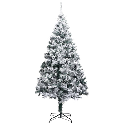 Slim Christmas Tree 300 LEDs & Ball Set & Flocked Snow Green 180 cm