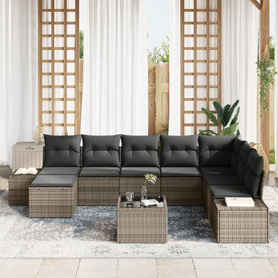 8 Piece Garden Sofa Set with Cushions Black Poly Rattan
