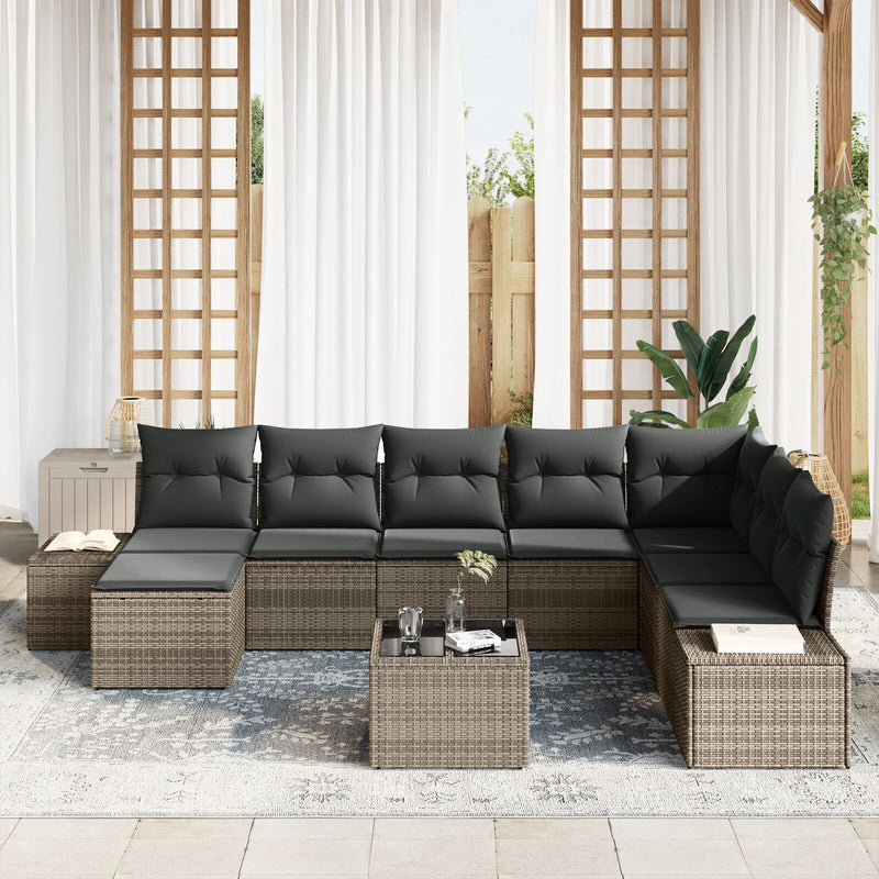 8 Piece Garden Sofa Set with Cushions Black Poly Rattan