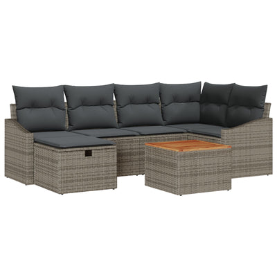 7 Piece Garden Sofa Set with Cushions Grey Poly Rattan
