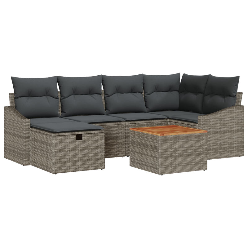 7 Piece Garden Sofa Set with Cushions Grey Poly Rattan
