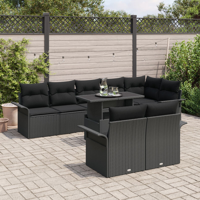 9 Piece Garden Sofa Set with Cushions Black Poly Rattan