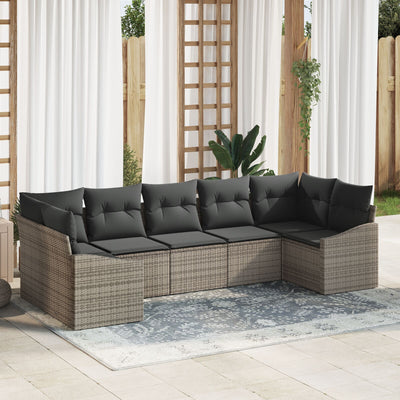 7 Piece Garden Sofa Set with Cushions Grey Poly Rattan