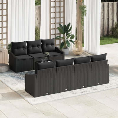 Garden Sofa Set Set of 8 Black Rattan Outdoor Dining Set