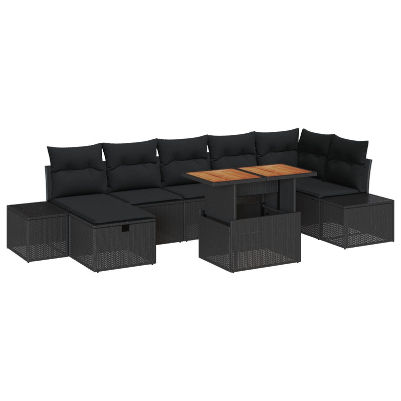 8 Piece Garden Sofa Set with Cushions Black Poly Rattan