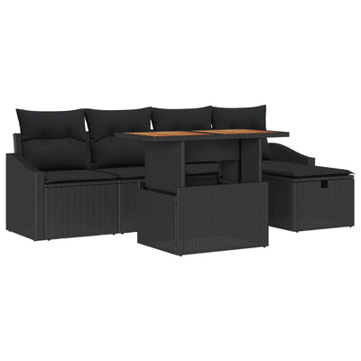 6 Piece Garden Sofa Set with Cushions Black Poly Rattan