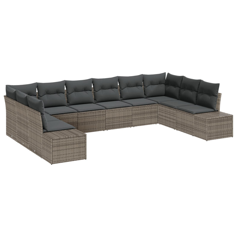 10 Piece Garden Sofa Set with Cushions Grey Poly Rattan