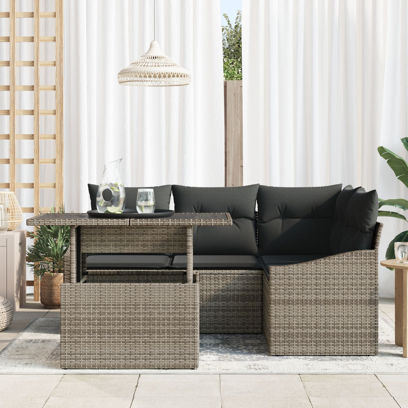 5 Piece Garden Sofa Set with Cushions Grey Poly Rattan