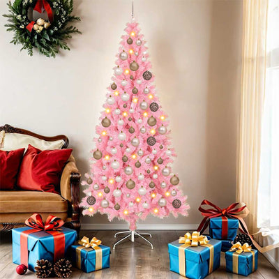 Pink Artificial Christmas Tree with LEDs & Ball Set - 180 cm PVC