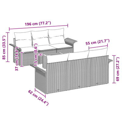 7 Piece Garden Sofa Set with Cushions Grey Poly Rattan Acacia