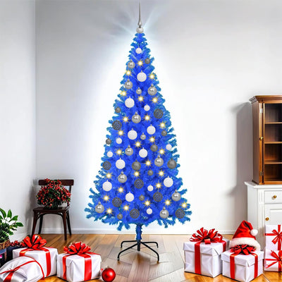 Blue Artificial Christmas Tree LED & Bauble Set 180 cm PVC