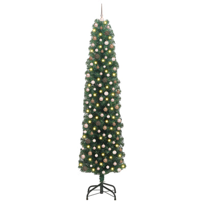 Slim Christmas Tree 300 LEDs & Ball Set Green 240 cm