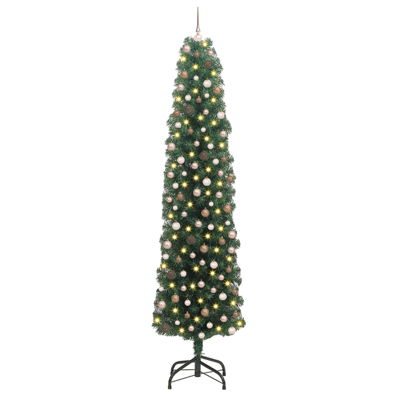 Slim Christmas Tree 300 LEDs & Ball Set Green 240 cm