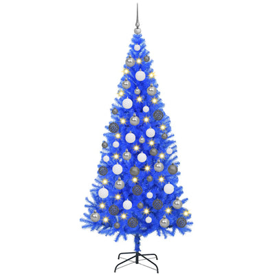 Blue Artificial Christmas Tree LED & Bauble Set 180 cm PVC