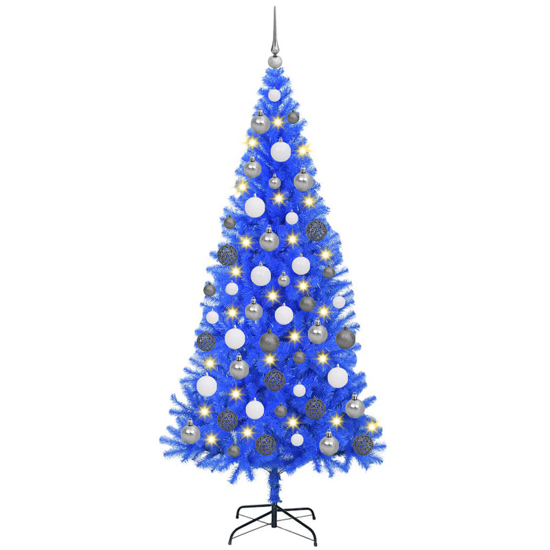 Blue Artificial Christmas Tree LED & Bauble Set 180 cm PVC