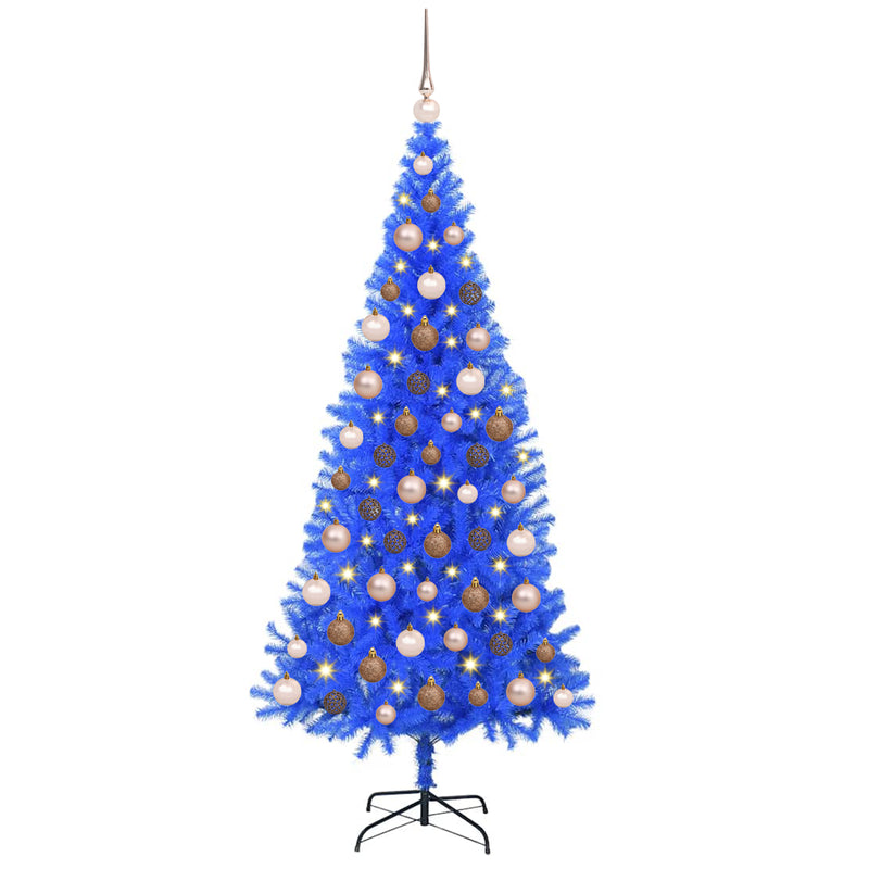 Artificial Christmas Tree LEDs&Ball Set Blue 180 cm PVC