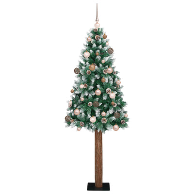 Slim Christmas Tree LEDs & Bauble Set Green 210 cm PVC