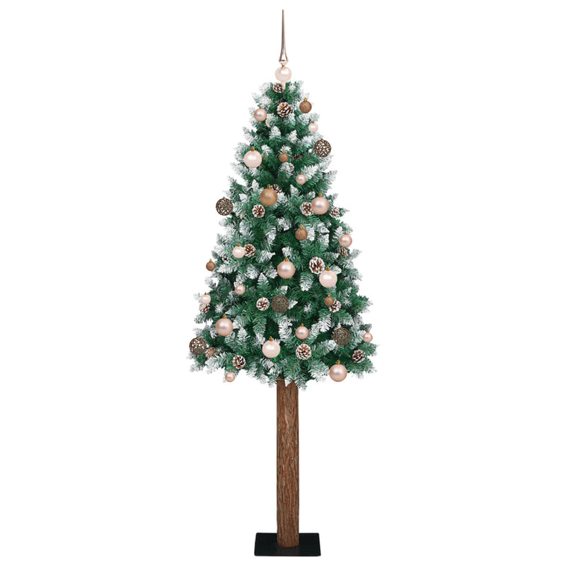 Slim Christmas Tree LEDs & Bauble Set Green 210 cm PVC