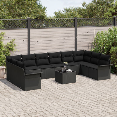 11 Piece Garden Sofa Set with Cushions Beige Poly Rattan