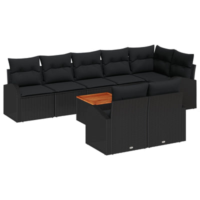 9 Piece Garden Sofa Set with Cushions Black Poly Rattan Acacia