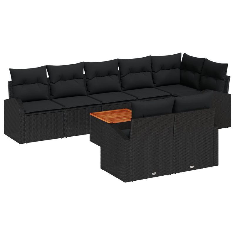 9 Piece Garden Sofa Set with Cushions Black Poly Rattan Acacia