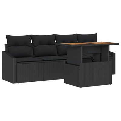 Garden Sofa Set Set of 5 Black Rattan, Polyester Outdoor Table